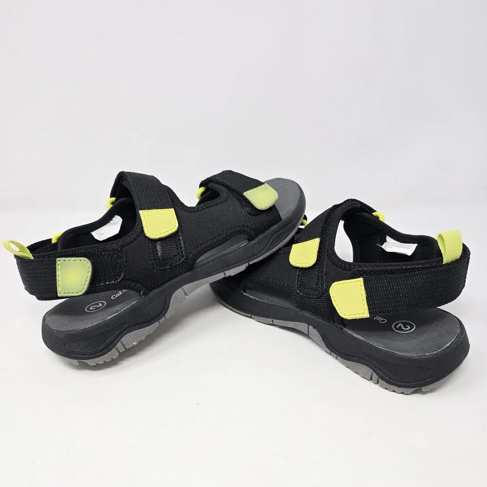 Cat & Jack Boys Black Lime Green Athletic Strappy Sandals Size 2 077043556